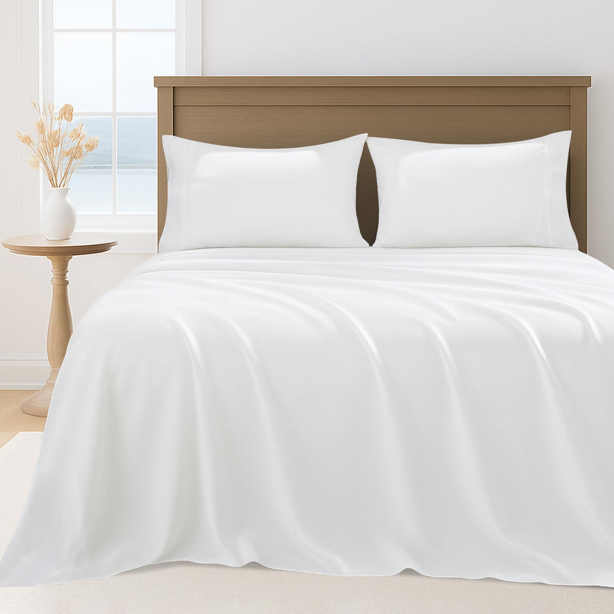 LINENLINK Hotel Quality Sheet Set – 4 Piece 2000TC Ultra Soft Durable Brushed Microfibre – 40cm Deep Pocket Fitted Sheet, Flat Sheet & 2 Pillowcases – Wrinkle-Free & Easy Care