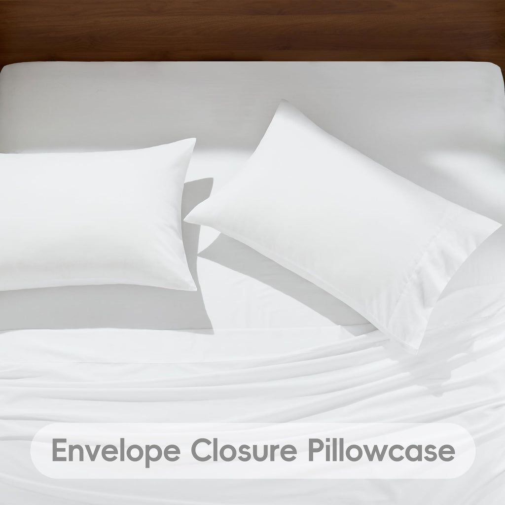 LINENLINK Cotton Rich Sheet Set – Naturally Soft Bedding 4-Piece Set with 40CM Deep Pocket Fitted Sheet, Flat Sheet & Envelope Pillowcase