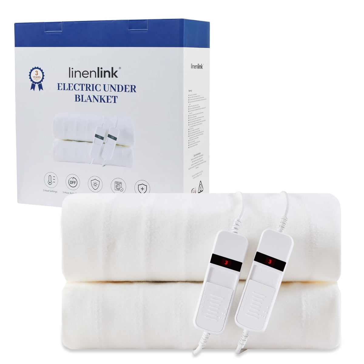 LINENLINK Premium Electric Blanket, Fully Fitted Heated Underblanket with 40cm Deep Skirt, Dual Control, 3 Heat Settings, 3H Auto-Off, Machine Washable Mattress Pad
