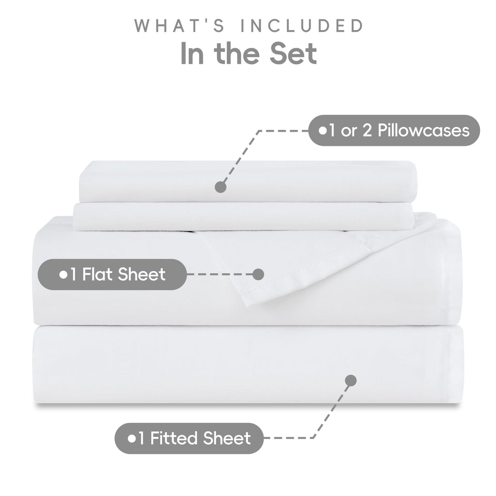 LINENLINK Cotton Rich Sheet Set – Naturally Soft Bedding 4-Piece Set with 40CM Deep Pocket Fitted Sheet, Flat Sheet & Envelope Pillowcase