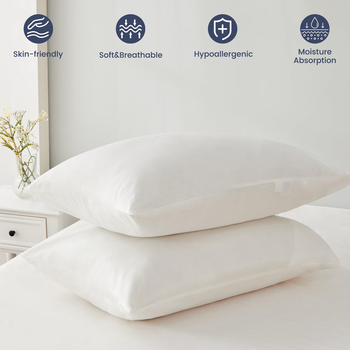 LINENLINK 100% Cotton Pillowcases, 2 Pack