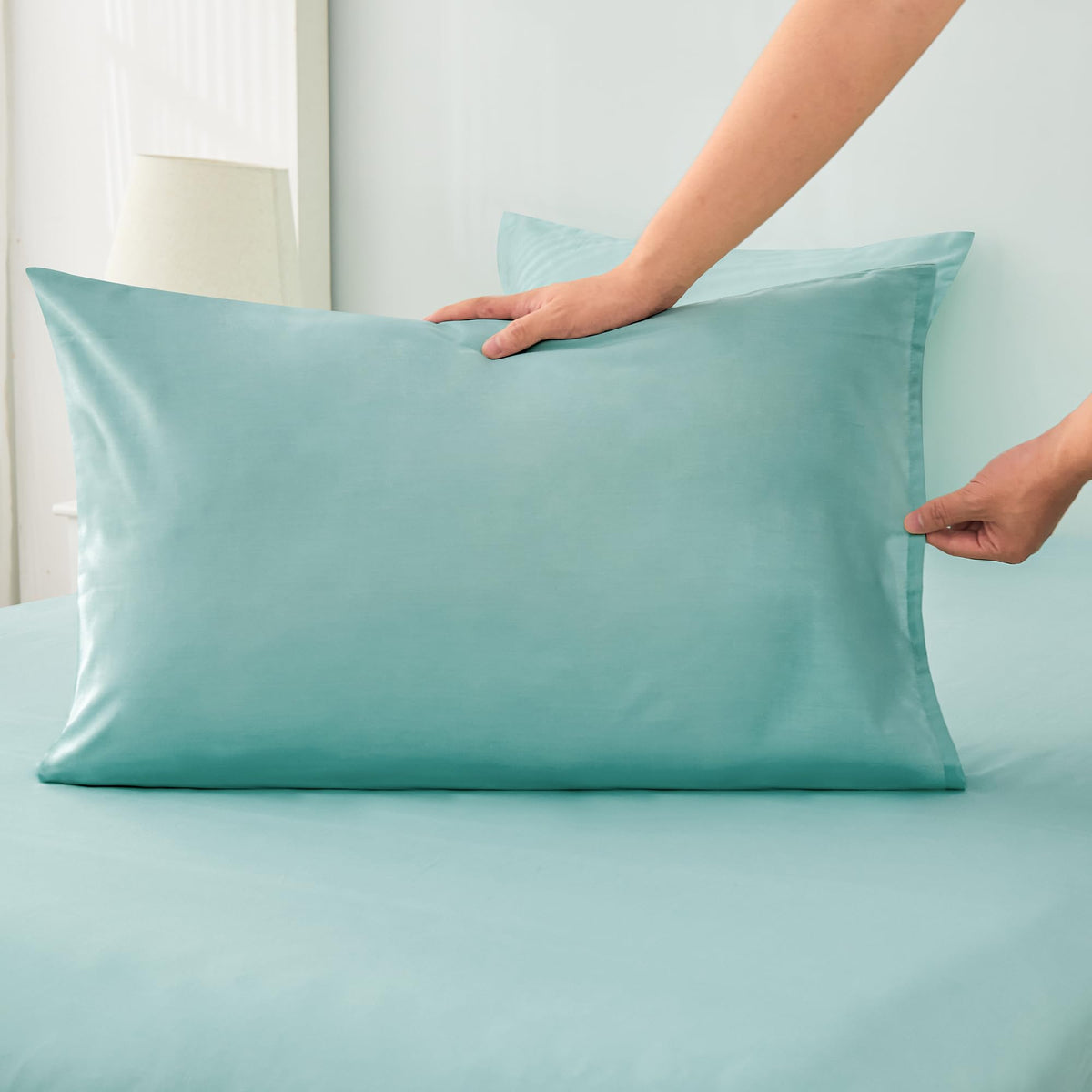 LINENLINK 3 Piece Cotton Blend Fitted Sheet Set - 1 Piece Soft & Breathable Fitted Sheet with 40cm Deep Pocket & 2 Pillowcases - Flat Sheet Not Included