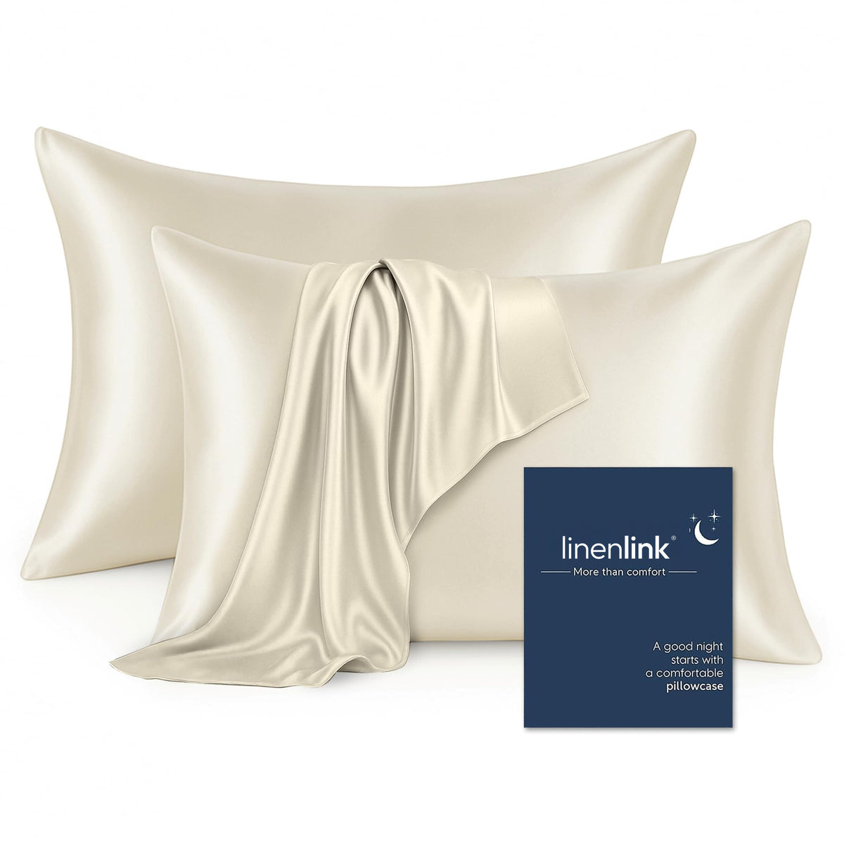 LINENLINK Faux Silk Pillowcases for Hair & Skin, 2 Pack
