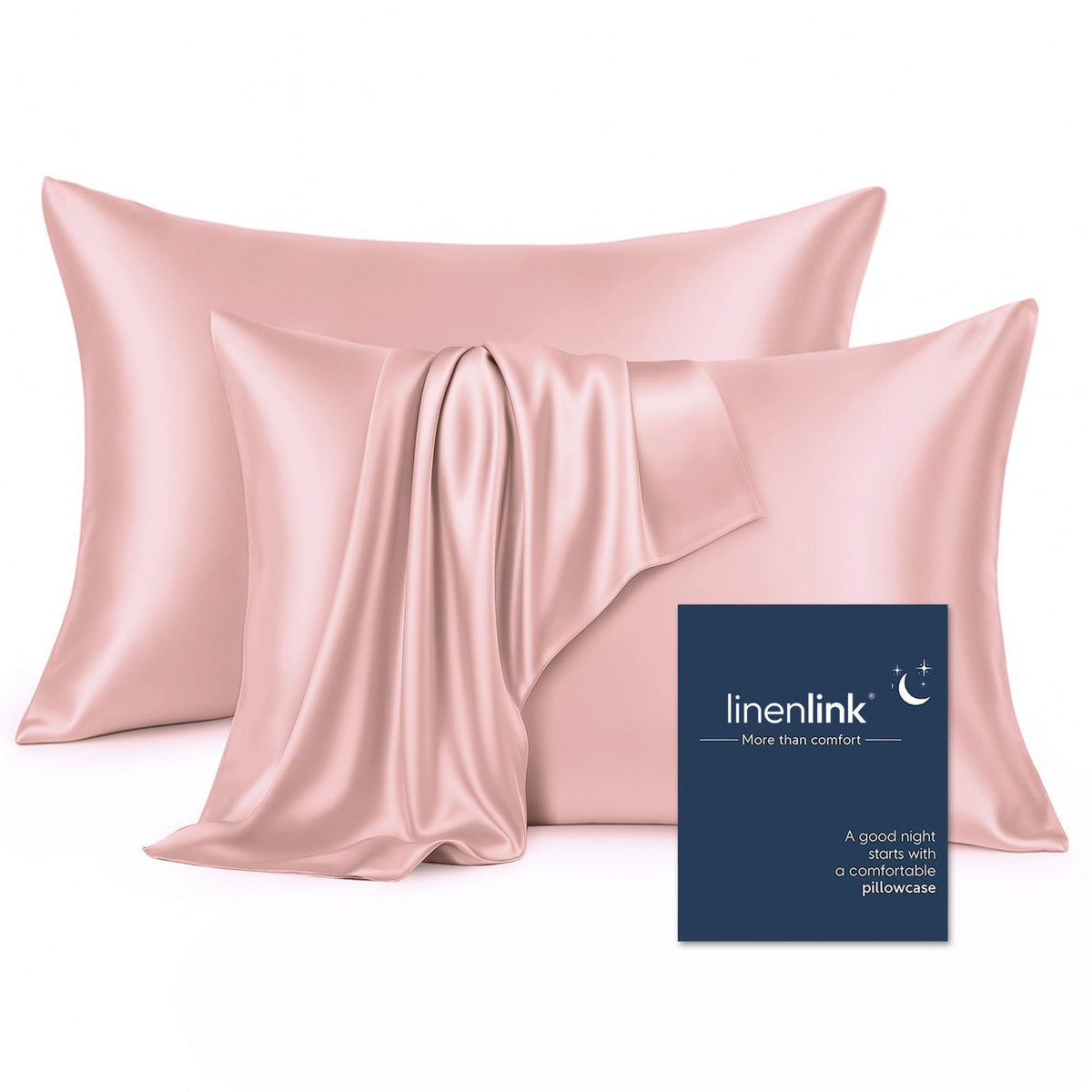 LINENLINK Faux Silk Pillowcases for Hair & Skin, 2 Pack