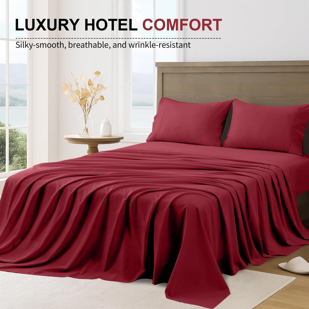 LINENLINK Hotel Quality Sheet Set – 4 Piece 2000TC Ultra Soft Durable Brushed Microfibre – 40cm Deep Pocket Fitted Sheet, Flat Sheet & 2 Pillowcases – Wrinkle-Free & Easy Care