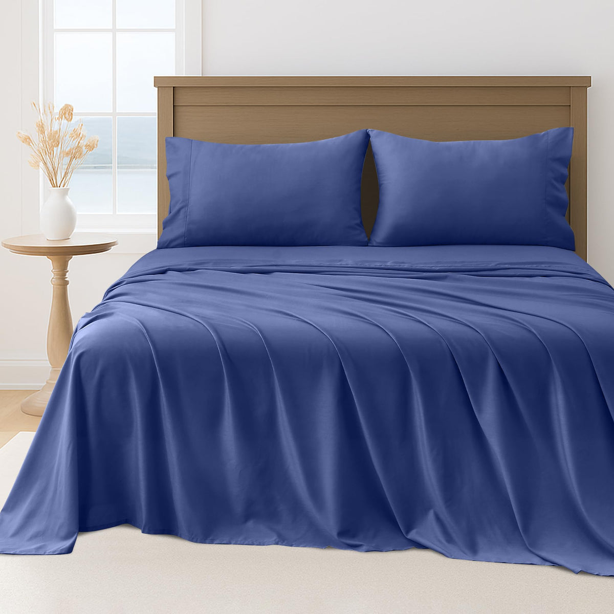 LINENLINK Hotel Quality Sheet Set – 4 Piece 2000TC Ultra Soft Durable Brushed Microfibre – 40cm Deep Pocket Fitted Sheet, Flat Sheet & 2 Pillowcases – Wrinkle-Free & Easy Care