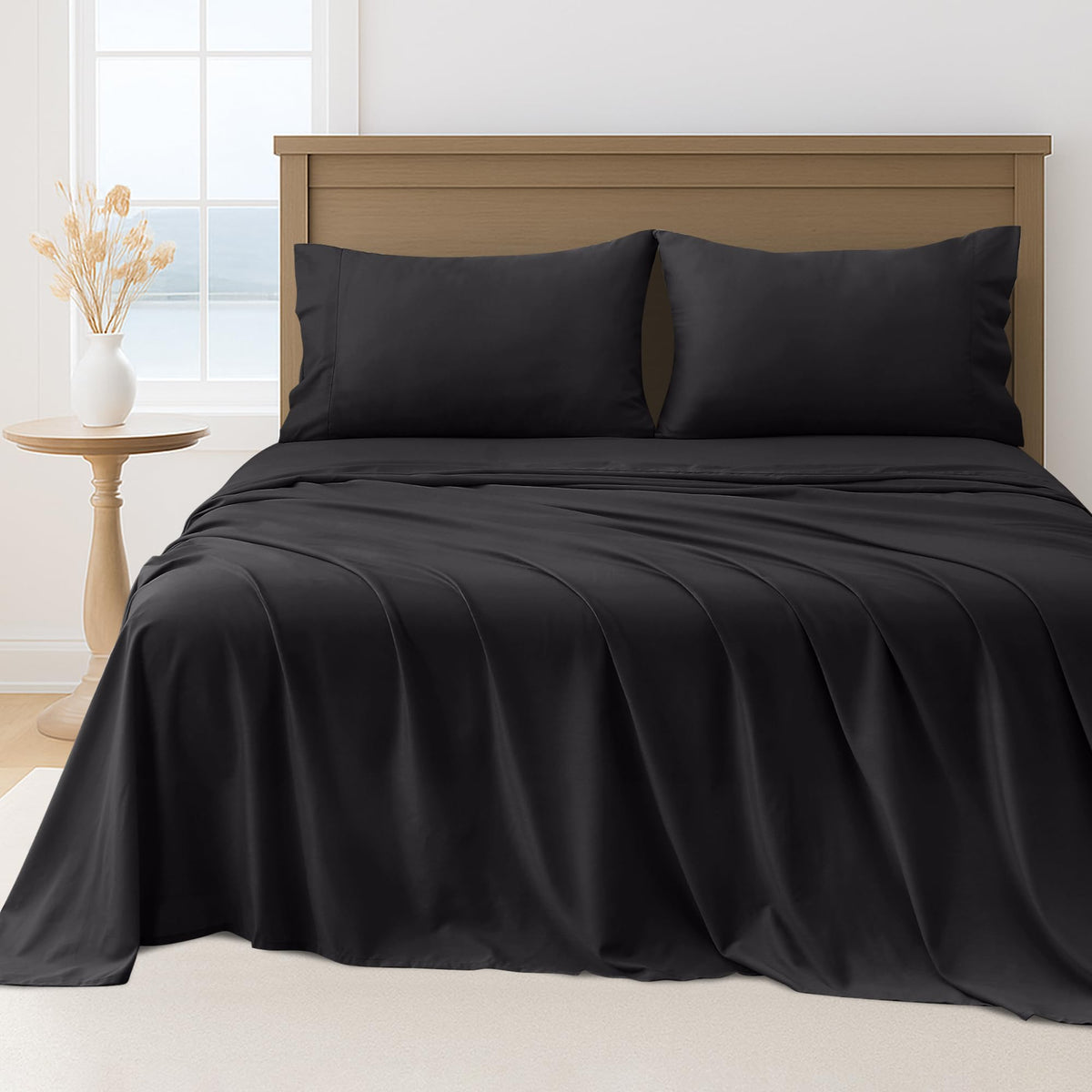 LINENLINK Hotel Quality Sheet Set – 4 Piece 2000TC Ultra Soft Durable Brushed Microfibre – 40cm Deep Pocket Fitted Sheet, Flat Sheet & 2 Pillowcases – Wrinkle-Free & Easy Care