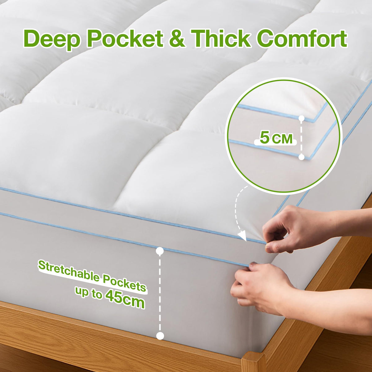 LINENLINK Bamboo Mattress Topper 5cm Hotel Style Plush Comfort