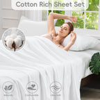 LINENLINK Cotton Rich Sheet Set – Naturally Soft Bedding 4-Piece Set with 40CM Deep Pocket Fitted Sheet, Flat Sheet & Envelope Pillowcase