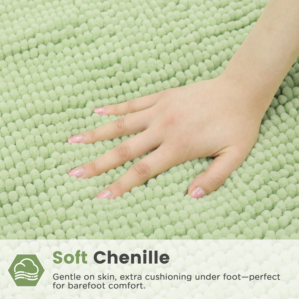 LINENLINK Chenille Bath Mat, Extra Soft Shaggy Absorbent Bathroom Rug, Non-Slip Bath Rugs for Bathtub, Shower, Kitchen, Machine Washable