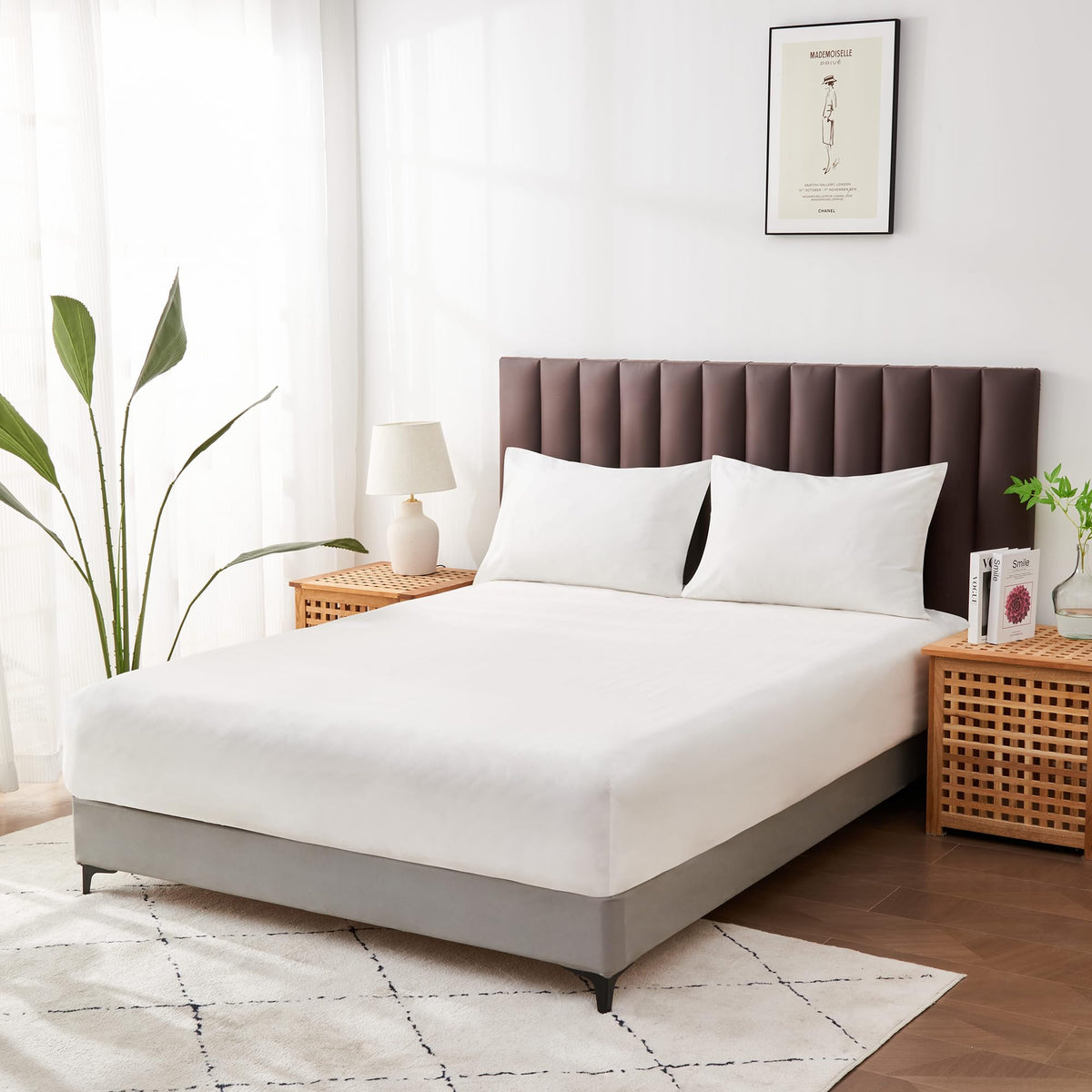 LINENLINK Luxury Cotton Blend Fitted Sheet Only- Soft & Breathable Fitted Sheet with 40cm Deep Pocket - Shrinkage & Fade Resistant