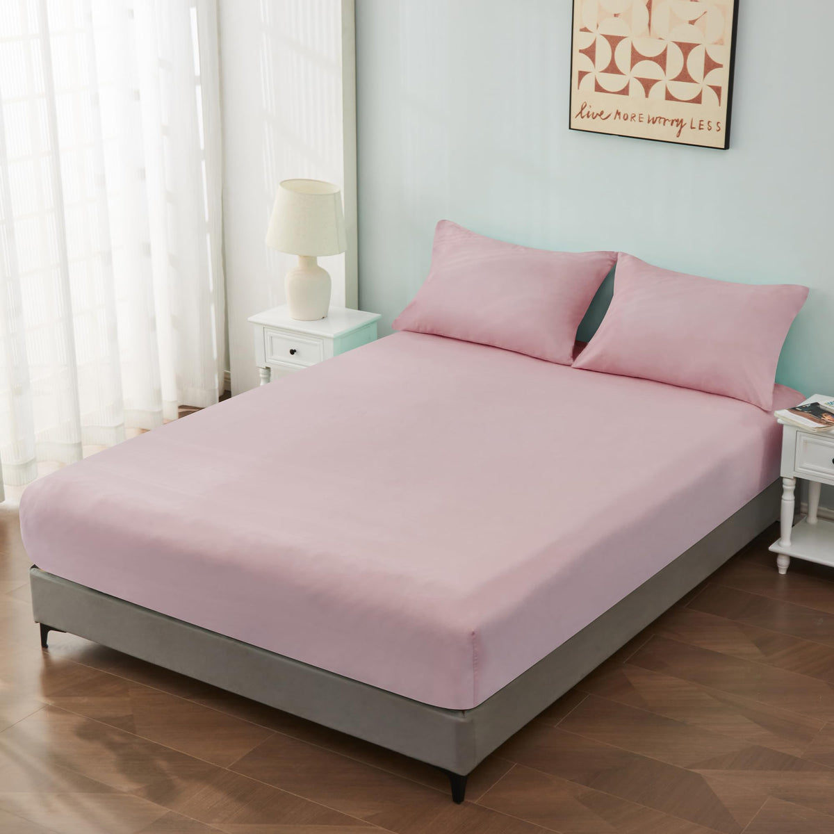 LINENLINK Luxury Cotton Blend Fitted Sheet Only- Soft & Breathable Fitted Sheet with 40cm Deep Pocket - Shrinkage & Fade Resistant