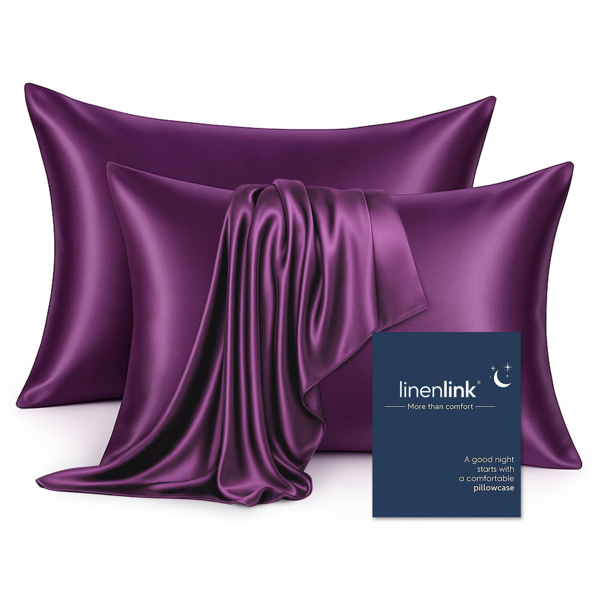 LINENLINK Faux Silk Pillowcases for Hair & Skin, 2 Pack