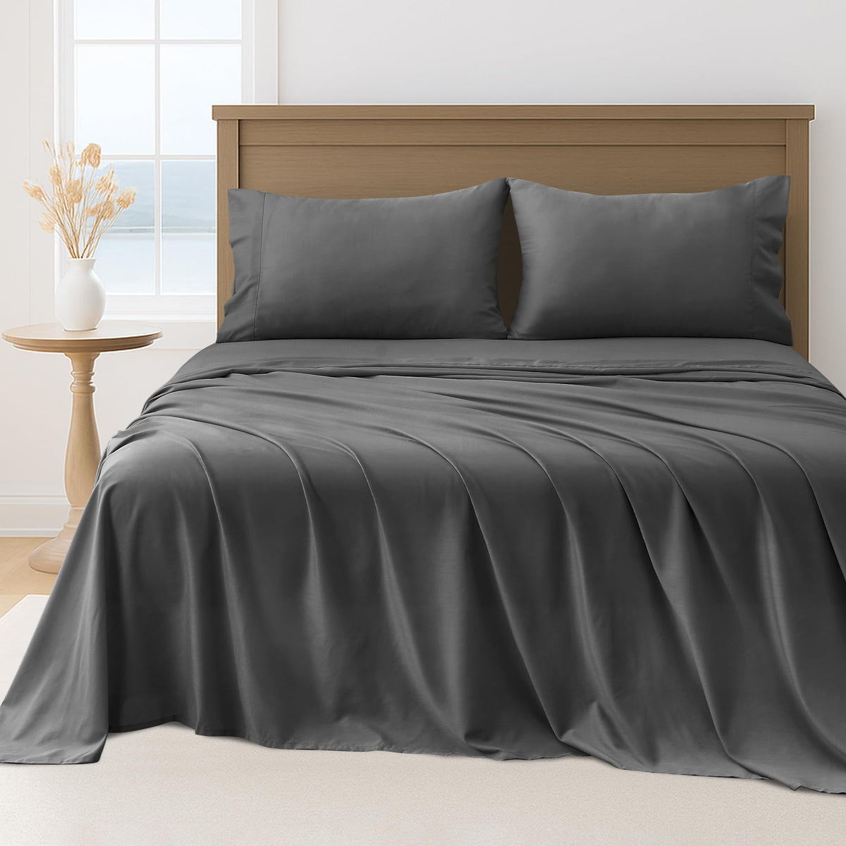 LINENLINK Hotel Quality Sheet Set – 4 Piece 2000TC Ultra Soft Durable Brushed Microfibre – 40cm Deep Pocket Fitted Sheet, Flat Sheet & 2 Pillowcases – Wrinkle-Free & Easy Care