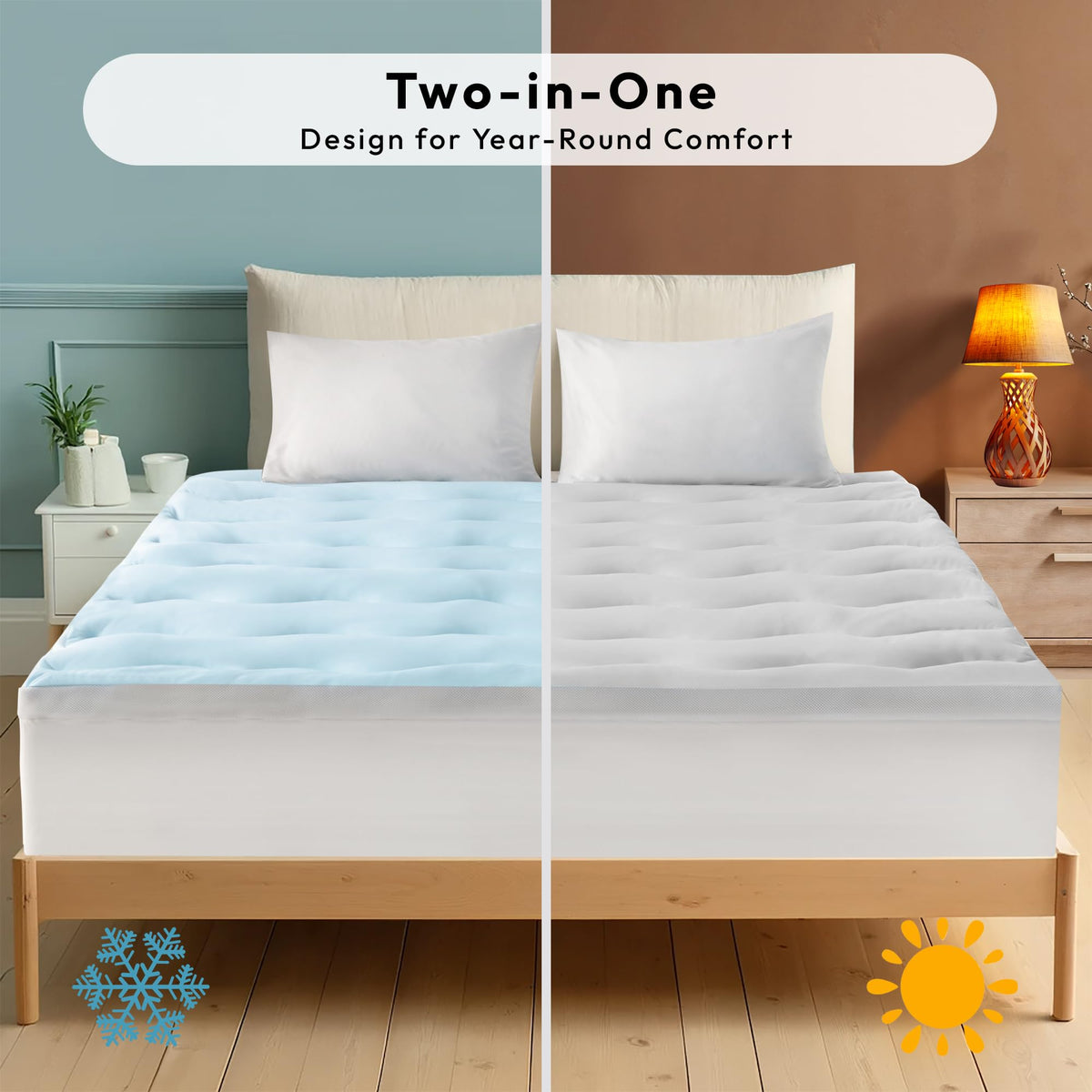LINENLINK Warm Mattress Topper – 5cm Thick, Coral Fleece Winter Side, Cooling Reverse, 1000GSM Fill, Soft, Breathable & Washable, 45cm Deep Pocket
