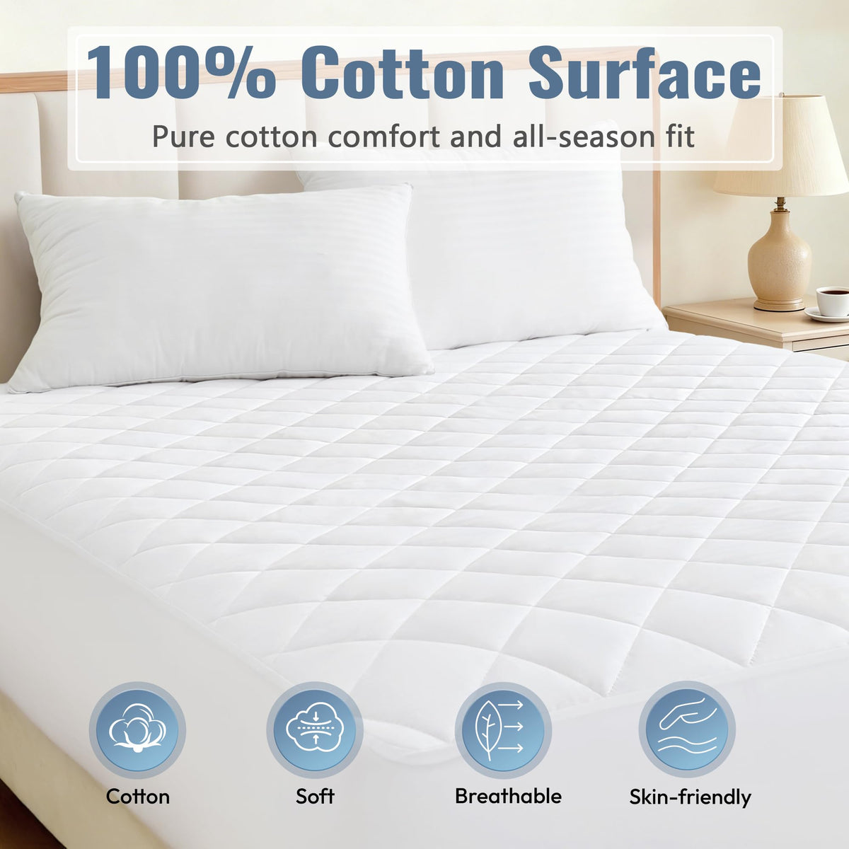LINENLINK 100% Cotton Quilted Mattress Pad Protector