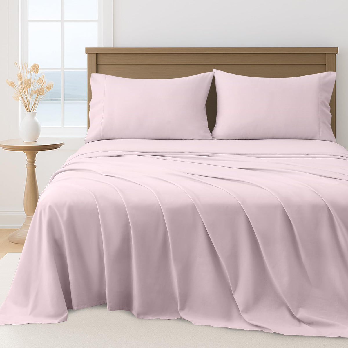 LINENLINK Hotel Quality Sheet Set – 4 Piece 2000TC Ultra Soft Durable Brushed Microfibre – 40cm Deep Pocket Fitted Sheet, Flat Sheet & 2 Pillowcases – Wrinkle-Free & Easy Care