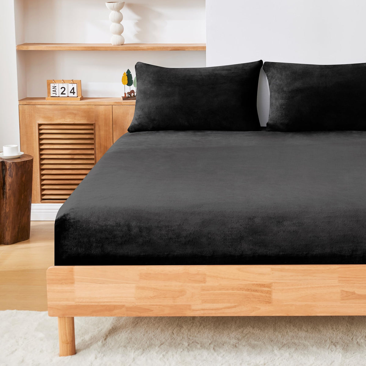 LINENLINK Teddy Fleece Fitted Sheet Set, Super Soft Flannel, Extra Warm & Cozy for Winter, 40cm Deep Pocket, Includes 1 Fitted Sheet & 2 Pillowcases, No Flat Sheet