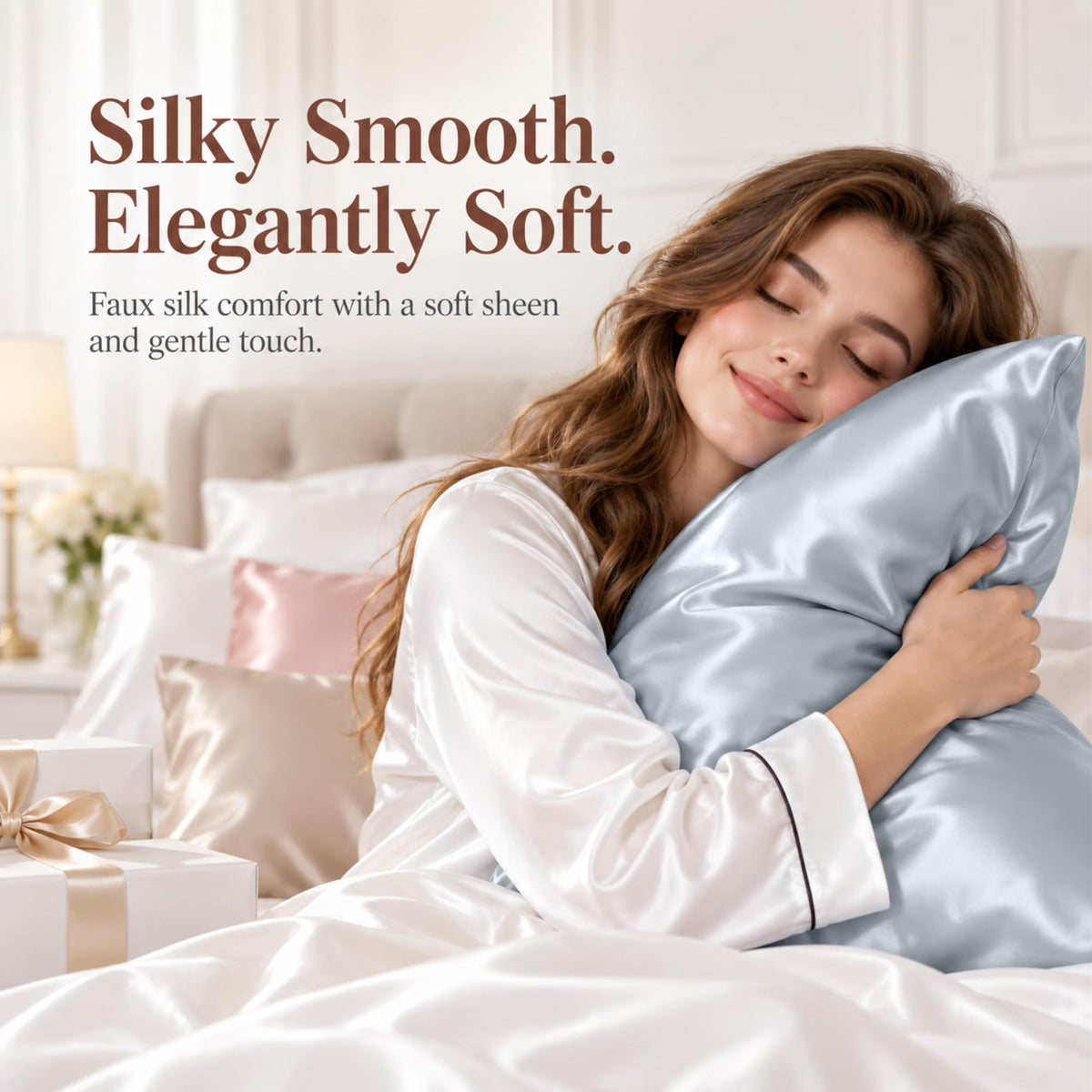LINENLINK Faux Silk Pillowcases for Hair & Skin, 2 Pack