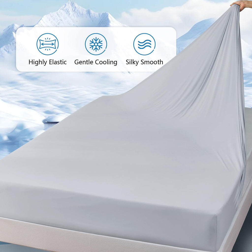 LINENLINK Cooling Fitted Sheet 1 Piece – Arc-Chill Tech Q-Max>0.5, Cool-to-Touch & Silky Smooth Fabric, 40cm Deep Pocket for Hot Sleepers & Night Sweats