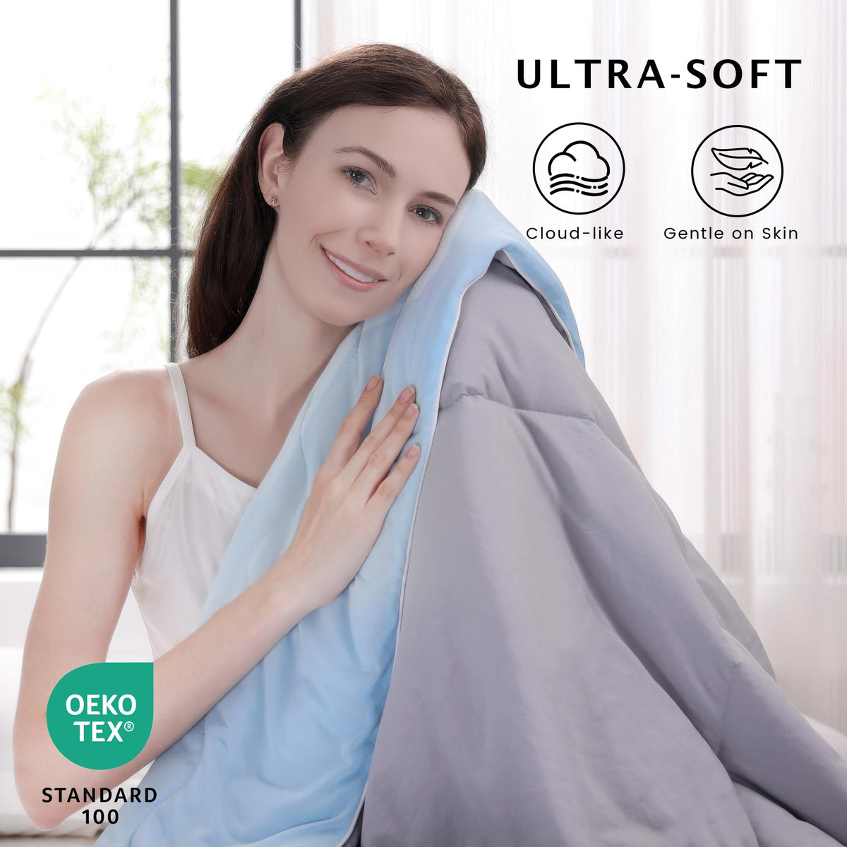 LINENLINK Summer Comforter, Reversible Cooling Blanket with Nylon & Microfiber, Lightweight Quilt for Hot Sleepers, All Season Bedding