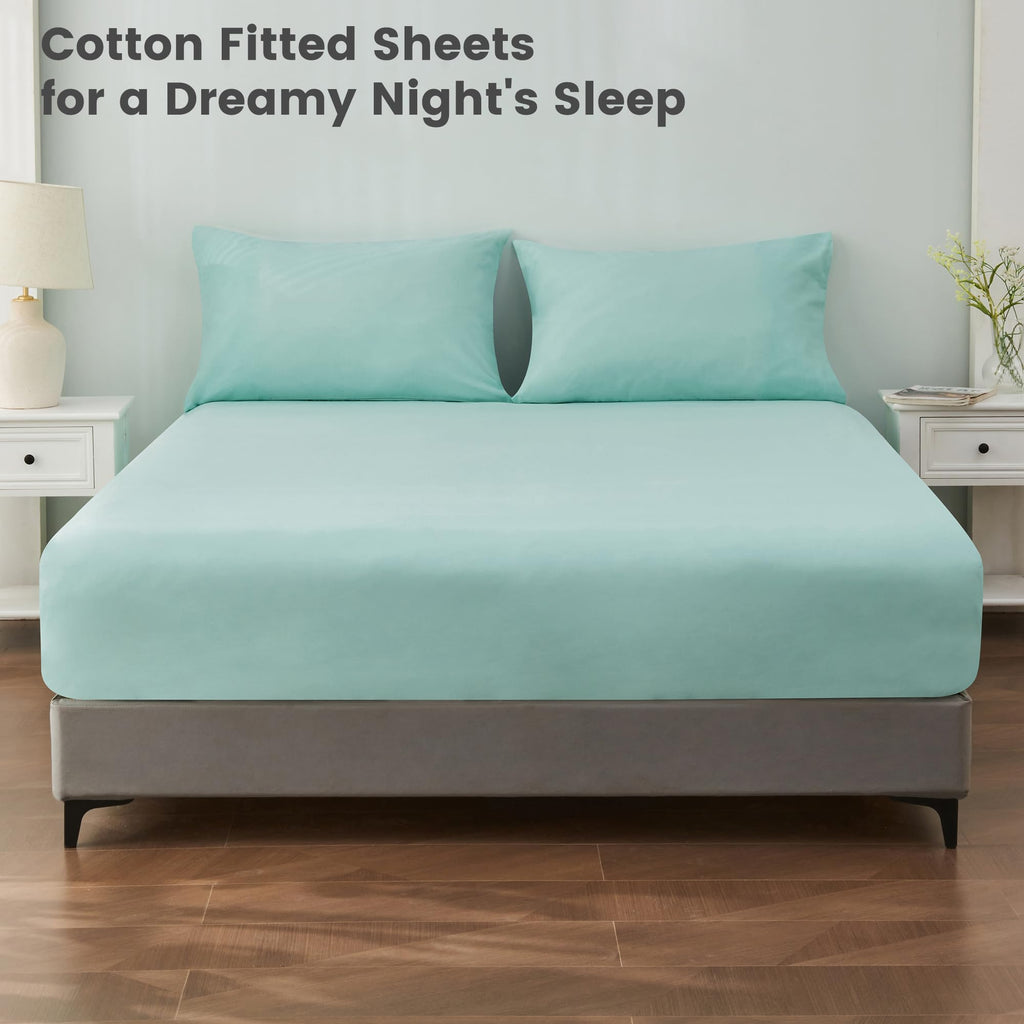 LINENLINK Luxury Cotton Blend Fitted Sheet Only- Soft & Breathable Fitted Sheet with 40cm Deep Pocket - Shrinkage & Fade Resistant