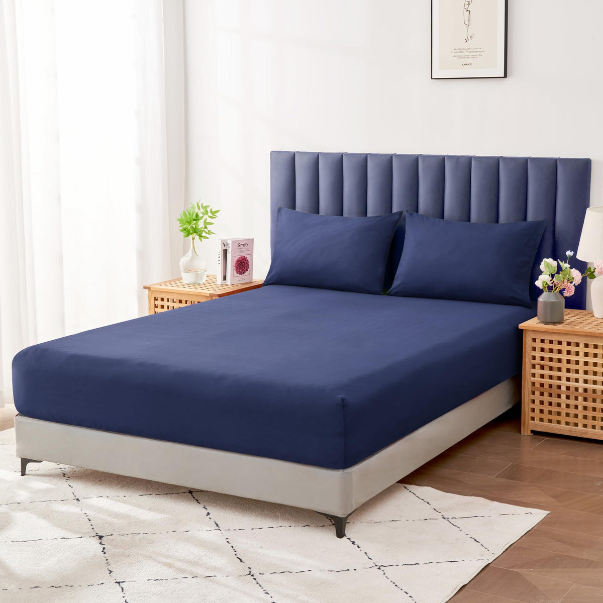 LINENLINK Luxury Cotton Blend Fitted Sheet Only- Soft & Breathable Fitted Sheet with 40cm Deep Pocket - Shrinkage & Fade Resistant