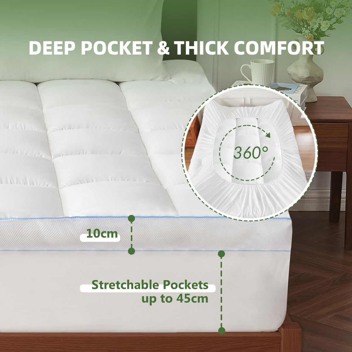 LINENLINK Bamboo Mattress Topper 10cm Luxury Hotel Style Comfort