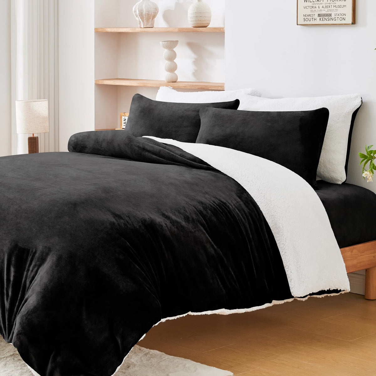 LINENLINK Dual-Sided Teddy Fleece Flannel & Sherpa Quilt Cover Set, Ultra Soft & Warm Reversible Duvet Cover, Doubles as a Standalone Blanket with Zipper Closure