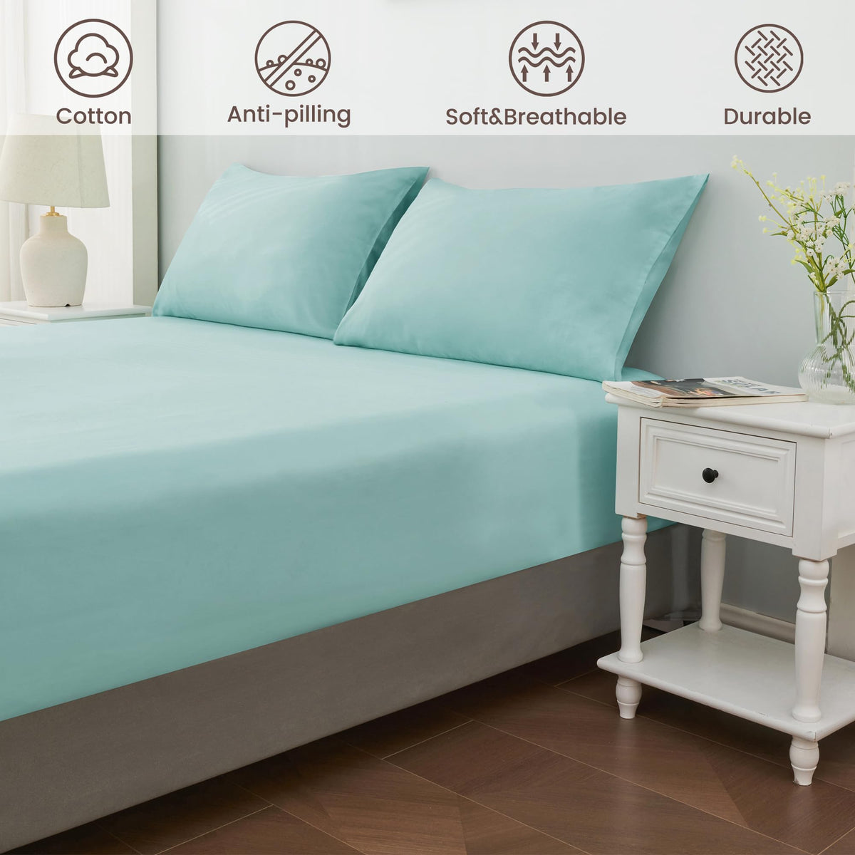 LINENLINK Luxury Cotton Blend Fitted Sheet Only- Soft & Breathable Fitted Sheet with 40cm Deep Pocket - Shrinkage & Fade Resistant