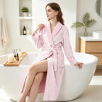 LINENLINK Flannel Fleece Robe for Women & Men, Soft Warm Bathrobe Dressing Gown with Shawl Collar and 2 Deep Pockets, Long Plush Robes for After Shower, Spa and Lounging