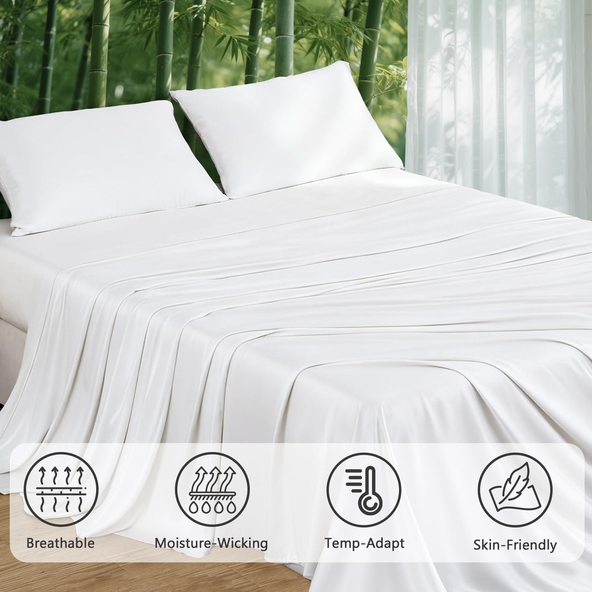 LINENLINK 100% Bamboo Sheet Set 4 Piece for Hot Sleepers