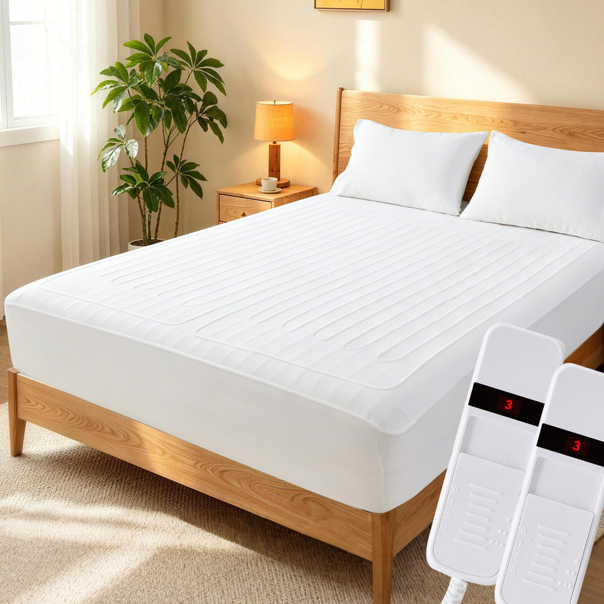 LINENLINK Premium Electric Blanket, Fully Fitted Heated Underblanket with 40cm Deep Skirt, Dual Control, 3 Heat Settings, 3H Auto-Off, Machine Washable Mattress Pad