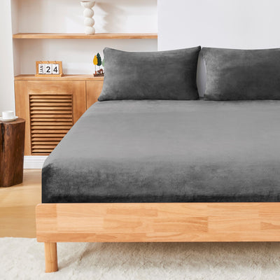 LINENLINK Teddy Fleece Fitted Sheet Set, Super Soft Flannel, Extra Warm & Cozy for Winter, 40cm Deep Pocket, Includes 1 Fitted Sheet & 2 Pillowcases, No Flat Sheet