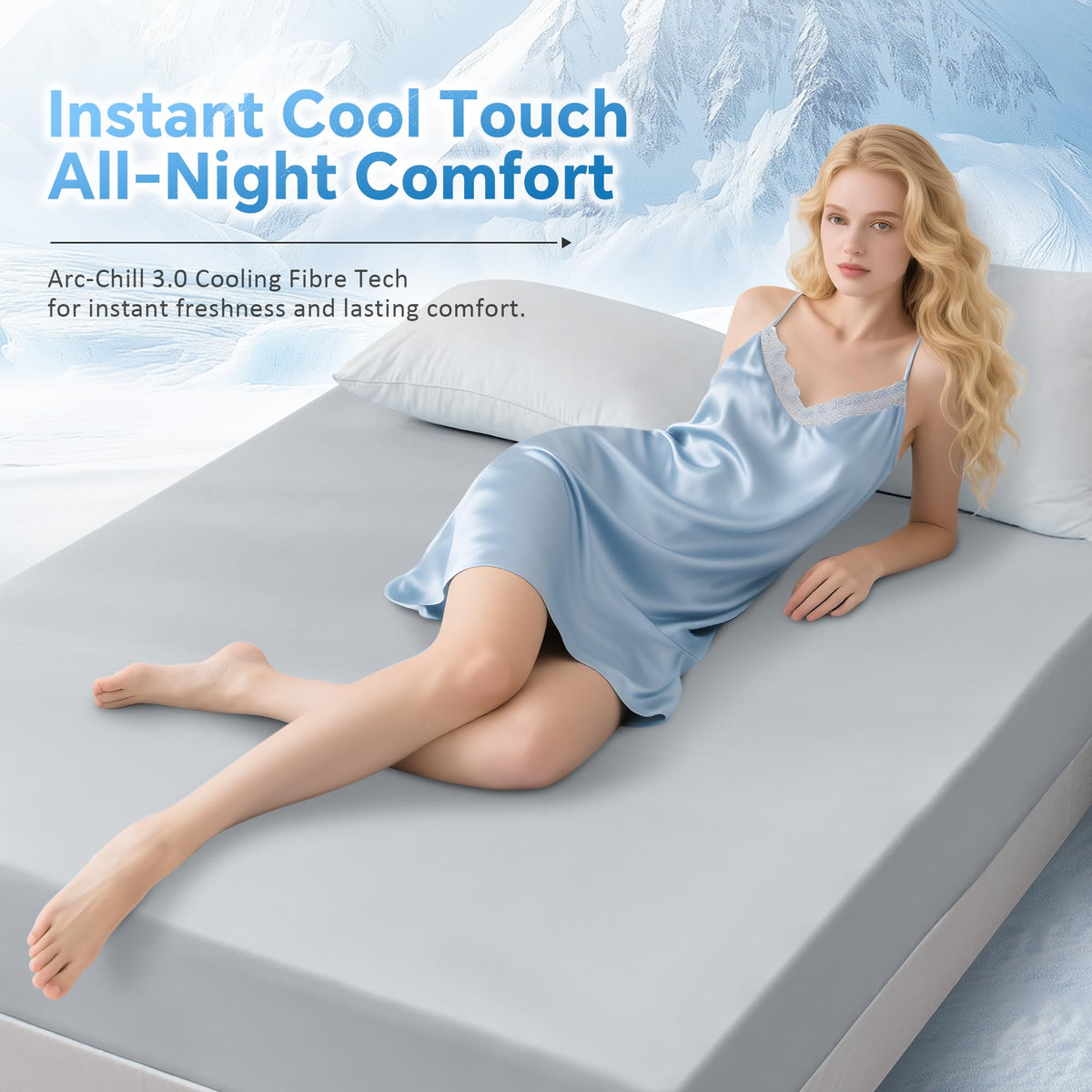 LINENLINK Cooling Fitted Sheet 1 Piece – Arc-Chill Tech Q-Max>0.5, Cool-to-Touch & Silky Smooth Fabric, 40cm Deep Pocket for Hot Sleepers & Night Sweats