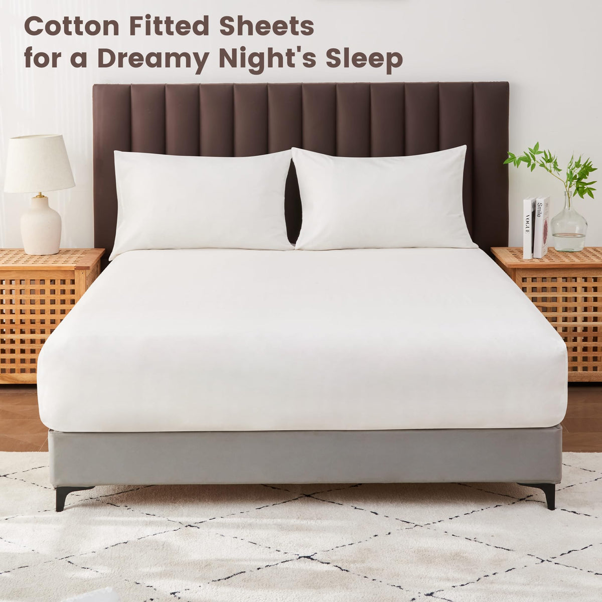 LINENLINK Luxury Cotton Blend Fitted Sheet Only- Soft & Breathable Fitted Sheet with 40cm Deep Pocket - Shrinkage & Fade Resistant