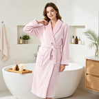 LINENLINK Flannel Fleece Robe for Women & Men, Soft Warm Bathrobe Dressing Gown with Shawl Collar and 2 Deep Pockets, Long Plush Robes for After Shower, Spa and Lounging