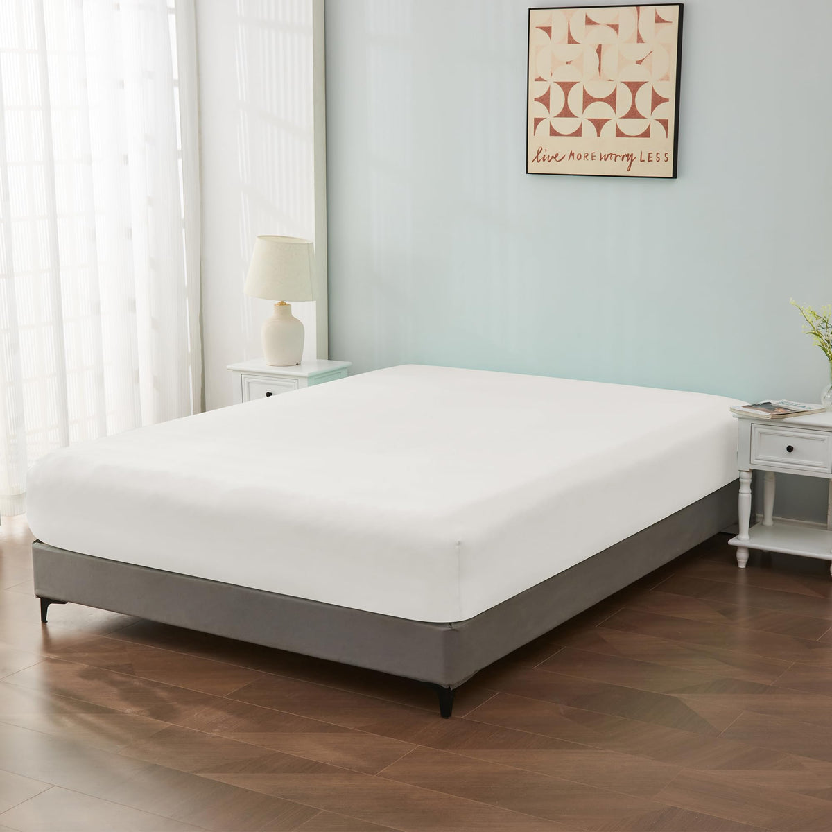LINENLINK Luxury Cotton Blend Fitted Sheet Only- Soft & Breathable Fitted Sheet with 40cm Deep Pocket - Shrinkage & Fade Resistant