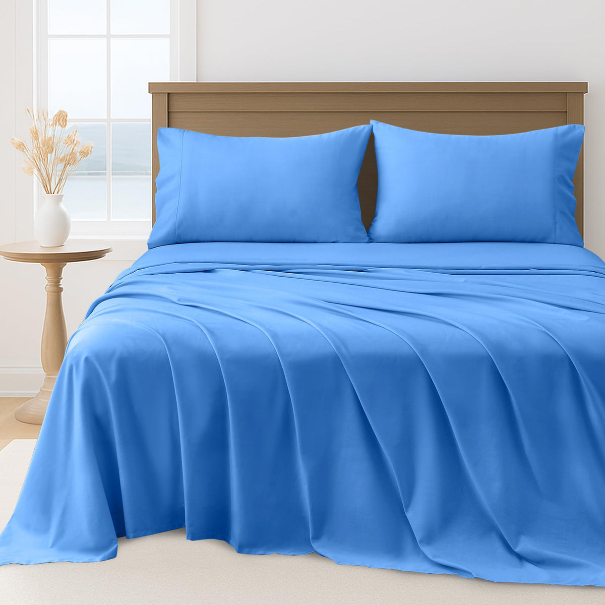 LINENLINK Hotel Quality Sheet Set – 4 Piece 2000TC Ultra Soft Durable Brushed Microfibre – 40cm Deep Pocket Fitted Sheet, Flat Sheet & 2 Pillowcases – Wrinkle-Free & Easy Care