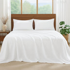 LINENLINK Cotton Rich Sheet Set – Naturally Soft Bedding 4-Piece Set with 40CM Deep Pocket Fitted Sheet, Flat Sheet & Envelope Pillowcase