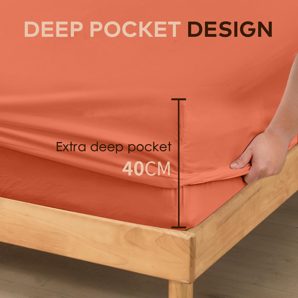 LINENLINK Fitted Sheet – 100% Vintage Washed Cotton - Naturally Soft & Breathable, 40cm Deep Pocket