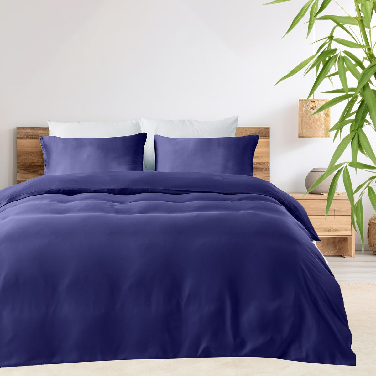 LINENLINK 100% Bamboo Quilt Cover Set for Hot Sleepers, Teal Blue