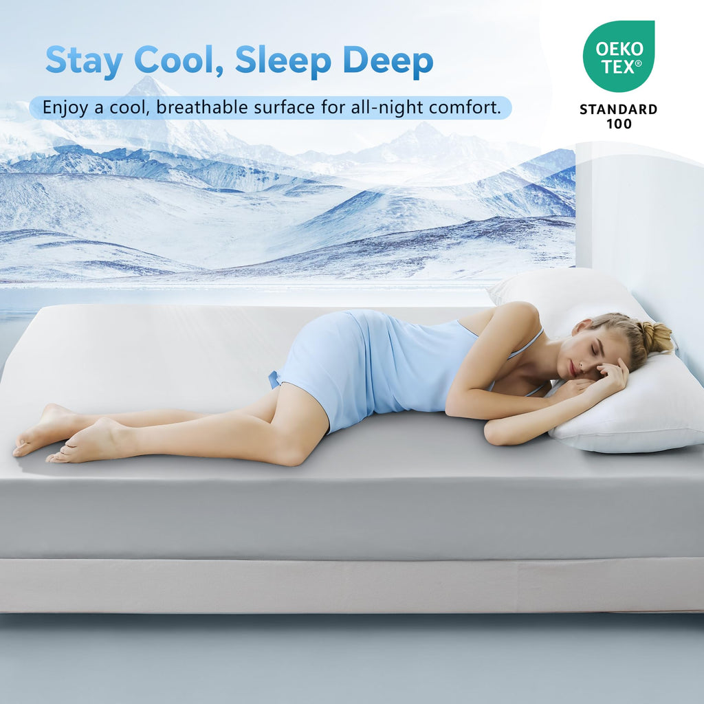 LINENLINK Cooling Fitted Sheet 1 Piece – Arc-Chill Tech Q-Max>0.5, Cool-to-Touch & Silky Smooth Fabric, 40cm Deep Pocket for Hot Sleepers & Night Sweats
