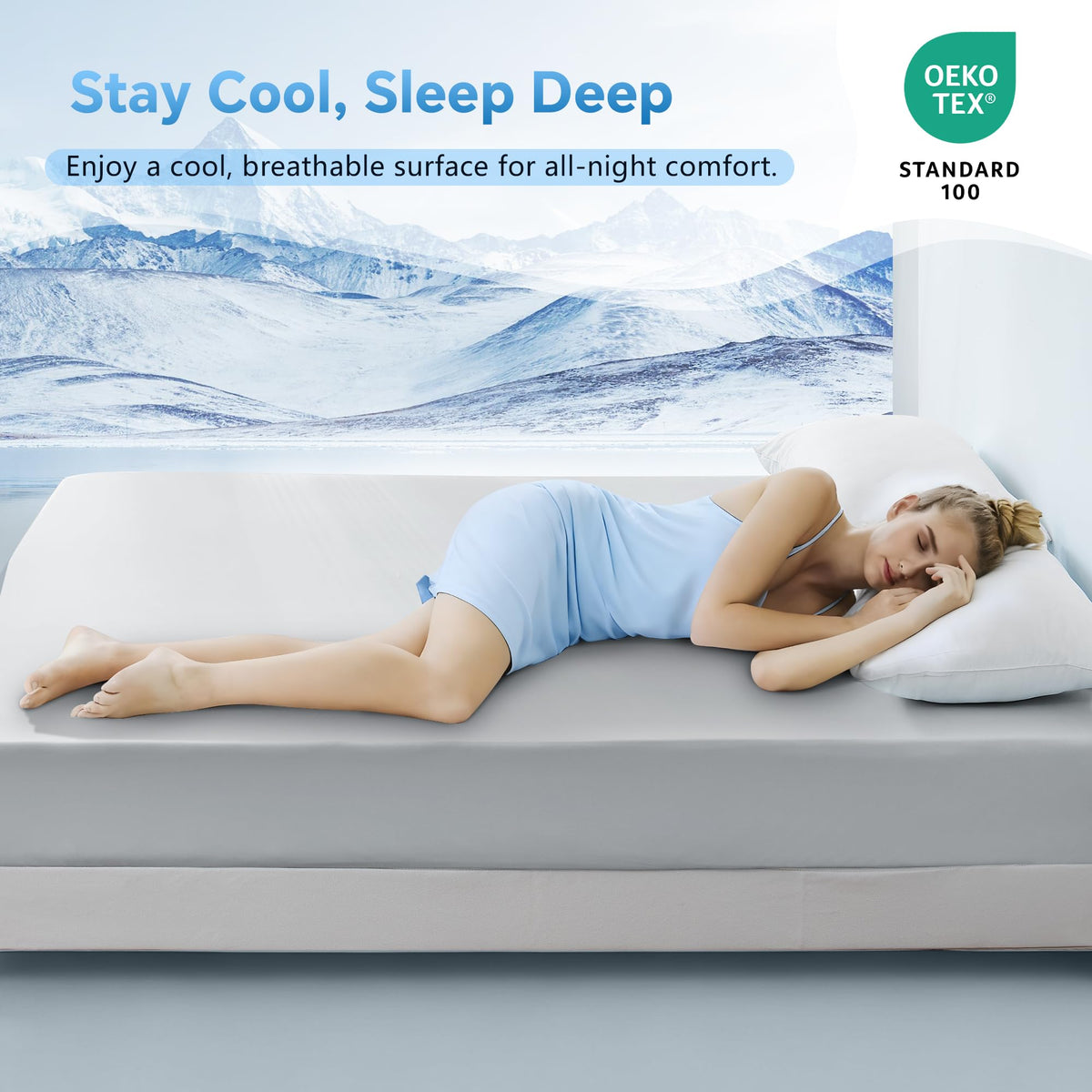 LINENLINK Cooling Fitted Sheet 1 Piece – Arc-Chill Tech Q-Max>0.5, Cool-to-Touch & Silky Smooth Fabric, 40cm Deep Pocket for Hot Sleepers & Night Sweats