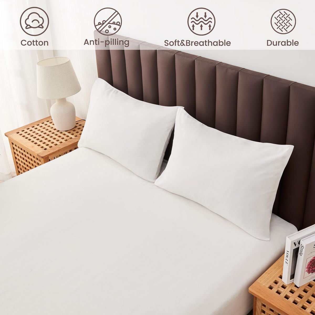 LINENLINK Luxury Cotton Blend Fitted Sheet Only- Soft & Breathable Fitted Sheet with 40cm Deep Pocket - Shrinkage & Fade Resistant