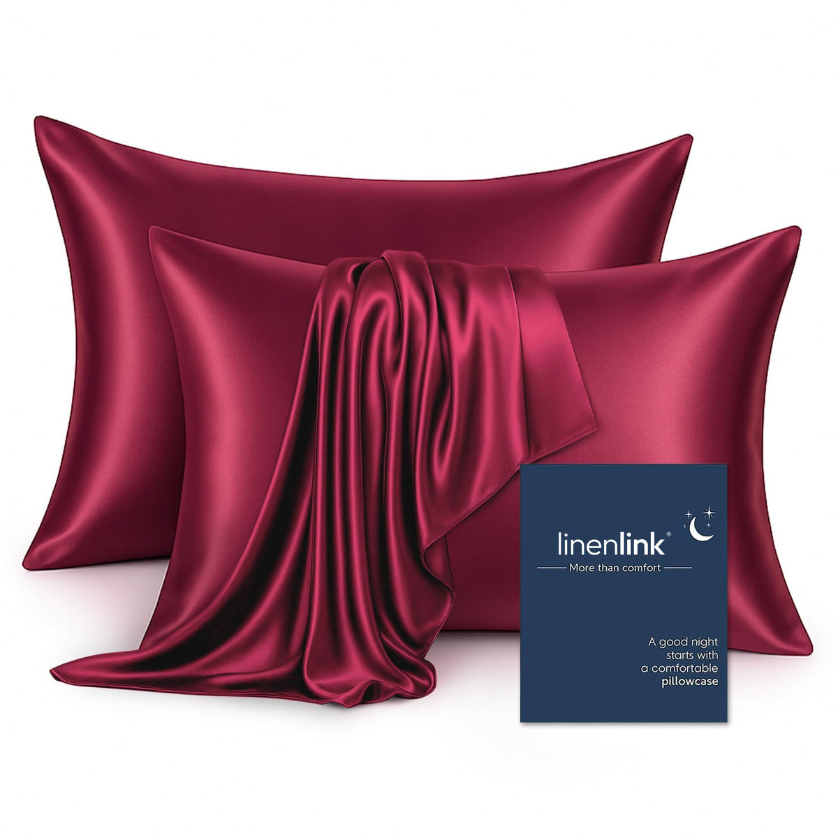 LINENLINK Faux Silk Pillowcases for Hair & Skin, 2 Pack