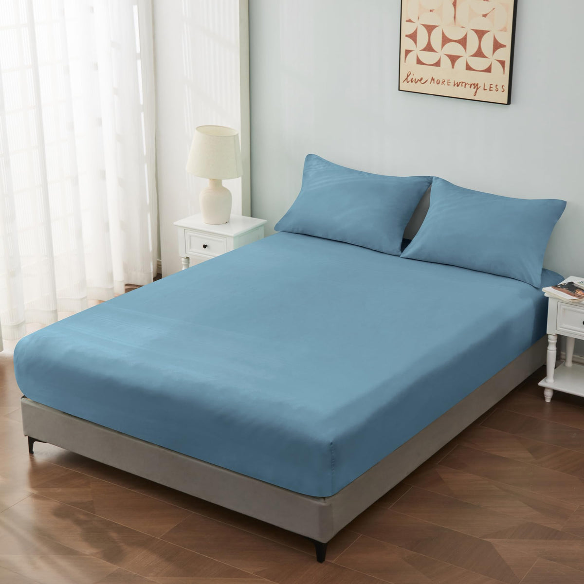 LINENLINK Luxury Cotton Blend Fitted Sheet Only- Soft & Breathable Fitted Sheet with 40cm Deep Pocket - Shrinkage & Fade Resistant