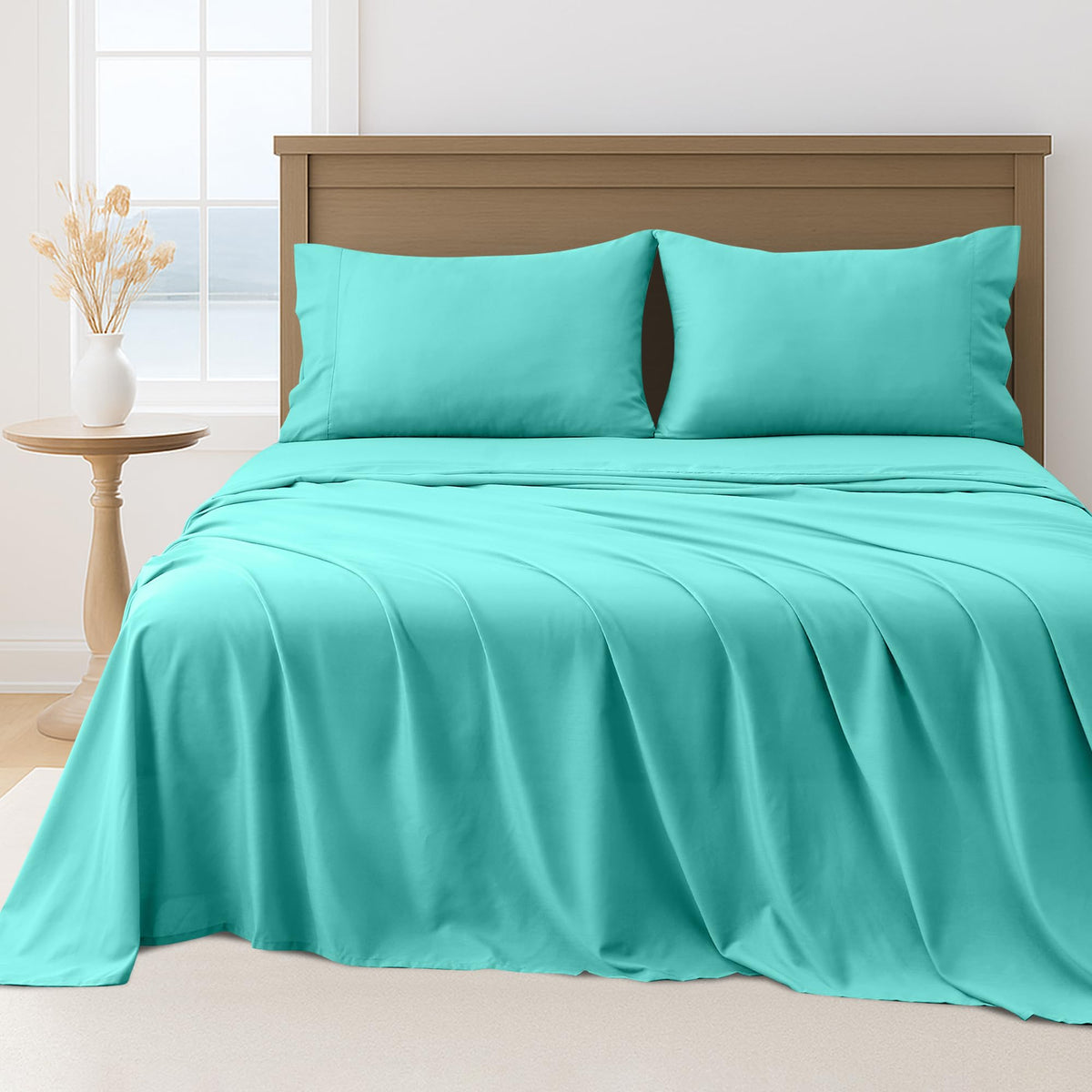 LINENLINK Hotel Quality Sheet Set – 4 Piece 2000TC Ultra Soft Durable Brushed Microfibre – 40cm Deep Pocket Fitted Sheet, Flat Sheet & 2 Pillowcases – Wrinkle-Free & Easy Care