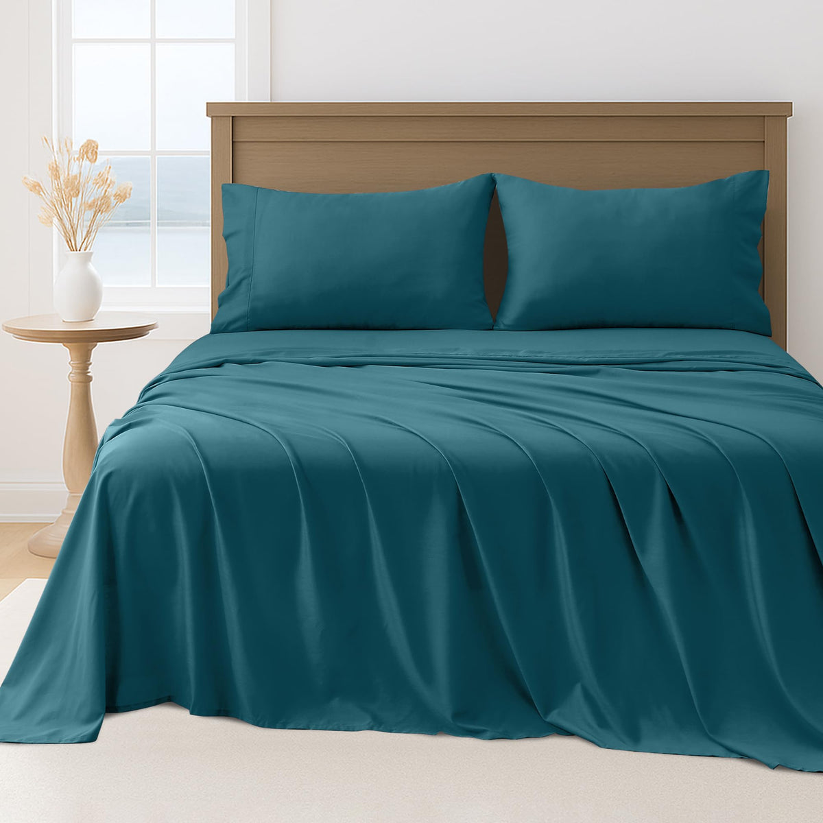 LINENLINK Hotel Quality Sheet Set – 4 Piece 2000TC Ultra Soft Durable Brushed Microfibre – 40cm Deep Pocket Fitted Sheet, Flat Sheet & 2 Pillowcases – Wrinkle-Free & Easy Care