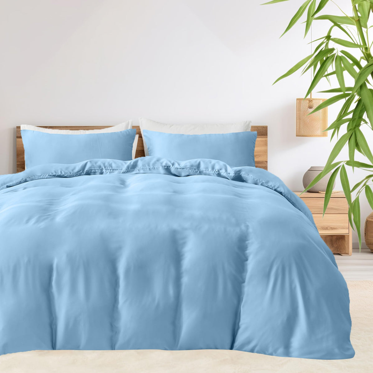 LINENLINK 100% Bamboo Quilt Cover Set for Hot Sleepers, Teal Blue